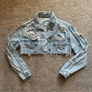 Distressed cropped Light Blue Denim Jacket